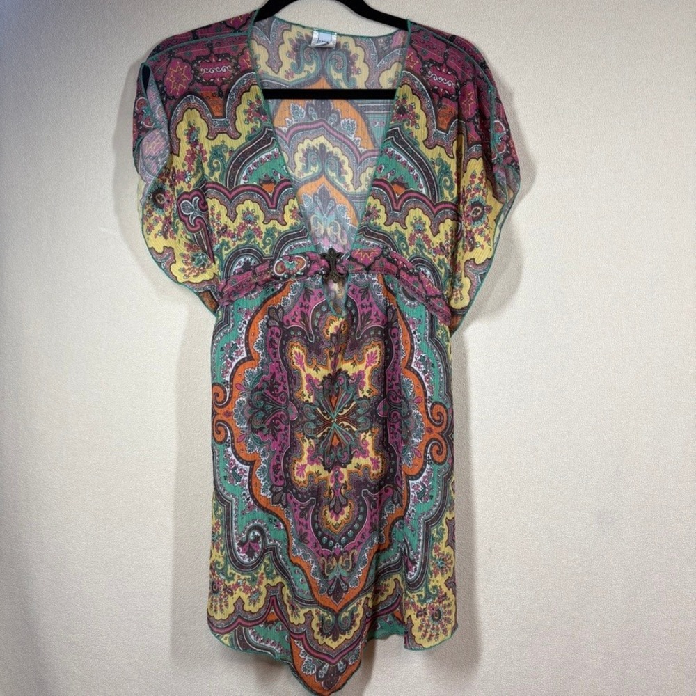 BECCA by Rebecca Virtue Paisley Swim Cover Up M/L Multicolor‎ Resortwear READ